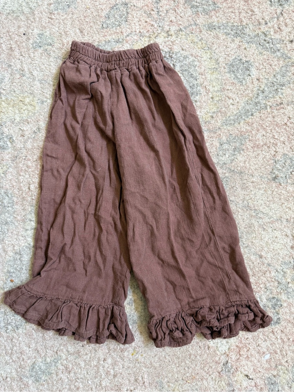 Girls' Linen Brown Ruffle Pants